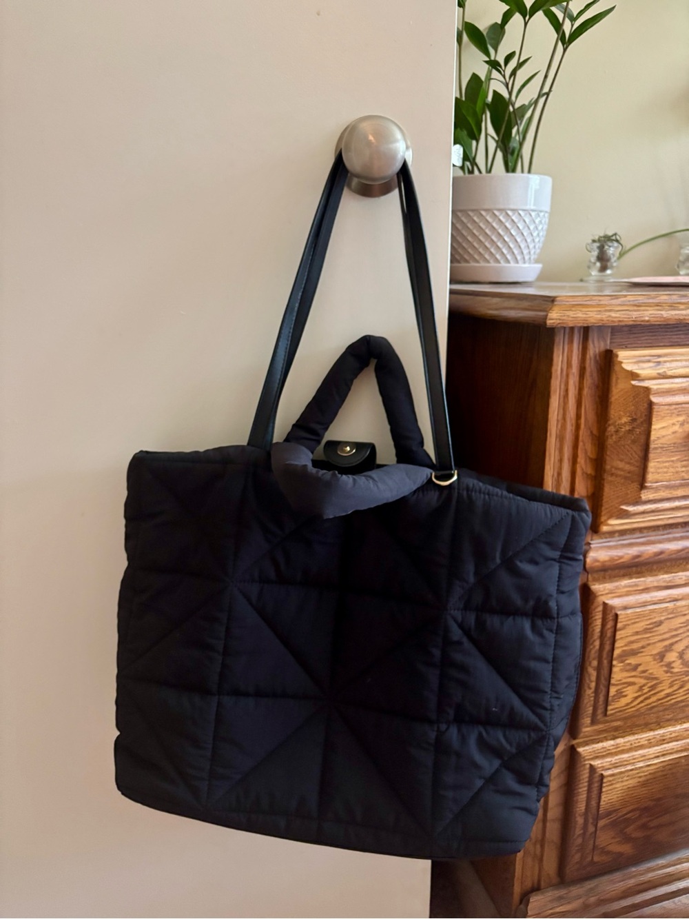 a new day Black Quilted Tote with Dual Handles